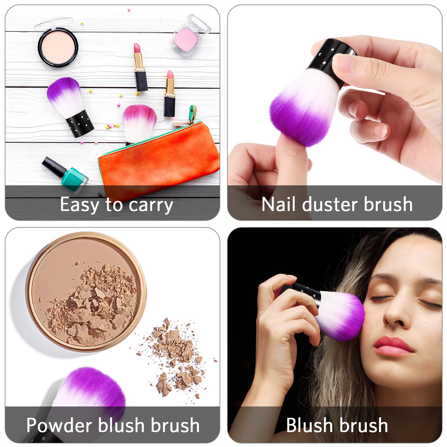 4 Pieces Nail Art Dust Brush Soft Nail Art Dust Remover Powder Cleaner Kabuki Brushes Makeup Powder Blush Brushes Nail Art Tools (Pink, Purple): Beauty