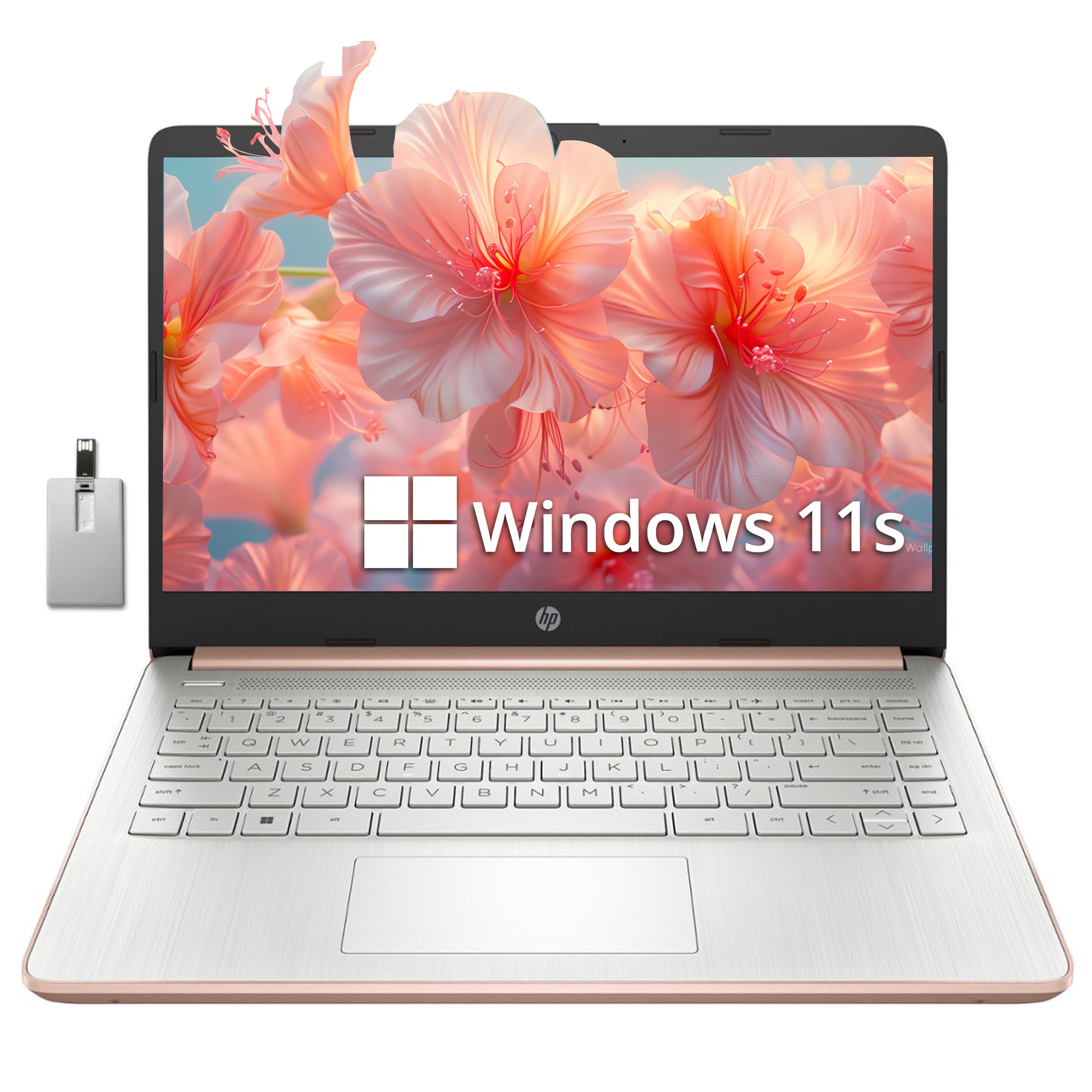 HP Stream 14" HD BrightView Laptop, Intel Celeron N4120, 8GB RAM, 256GB Storage (128GB eMMC + 128GB USB Card), Intel UHD Graphics, HD Camera, Fast Charge, 1 Year Office 365, Win 11 S, Gold