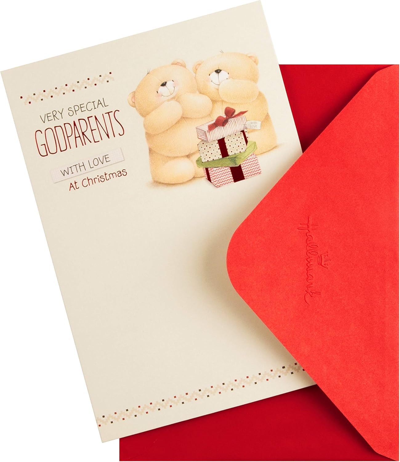Hallmark Christmas Card for Godparents - Cute Forever Friends Design, brown|white|orange|yellow|beige - Image 3