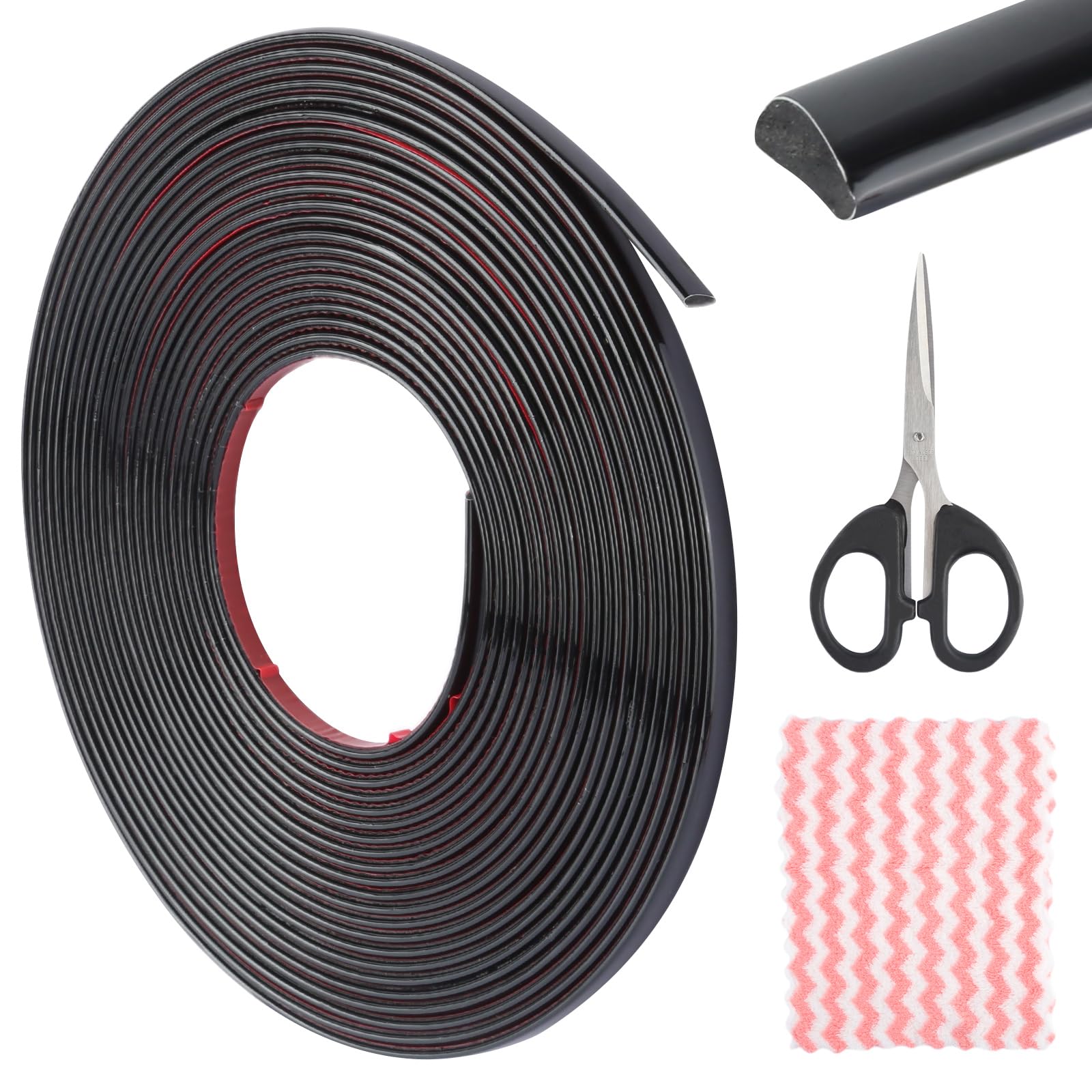 Peel and Stick Tile Trim, Flexible Tile Edging Trim with Scissors and Cleaning Cloth, Glossy Black PVC Moulding Trim for Tile Edges, Ceilings, Backsplashes (8mm x 10m)