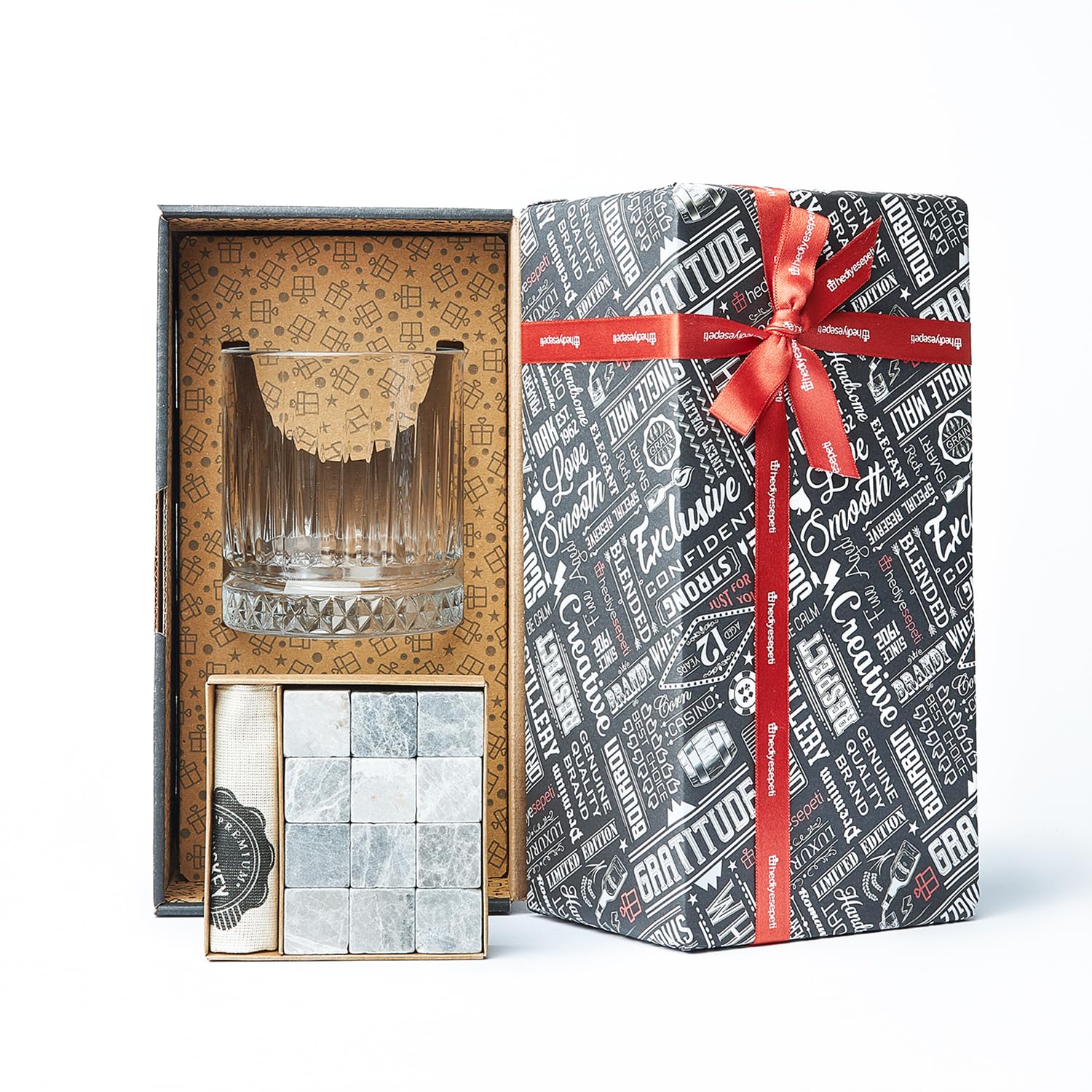 Whisky Gift Set - Large Old Fashioned Whisky Glass - 12pcs Whiskey Stones with Gift Box - Perfect Idea as Gift for Dad, Birthday Gift for Men & Women