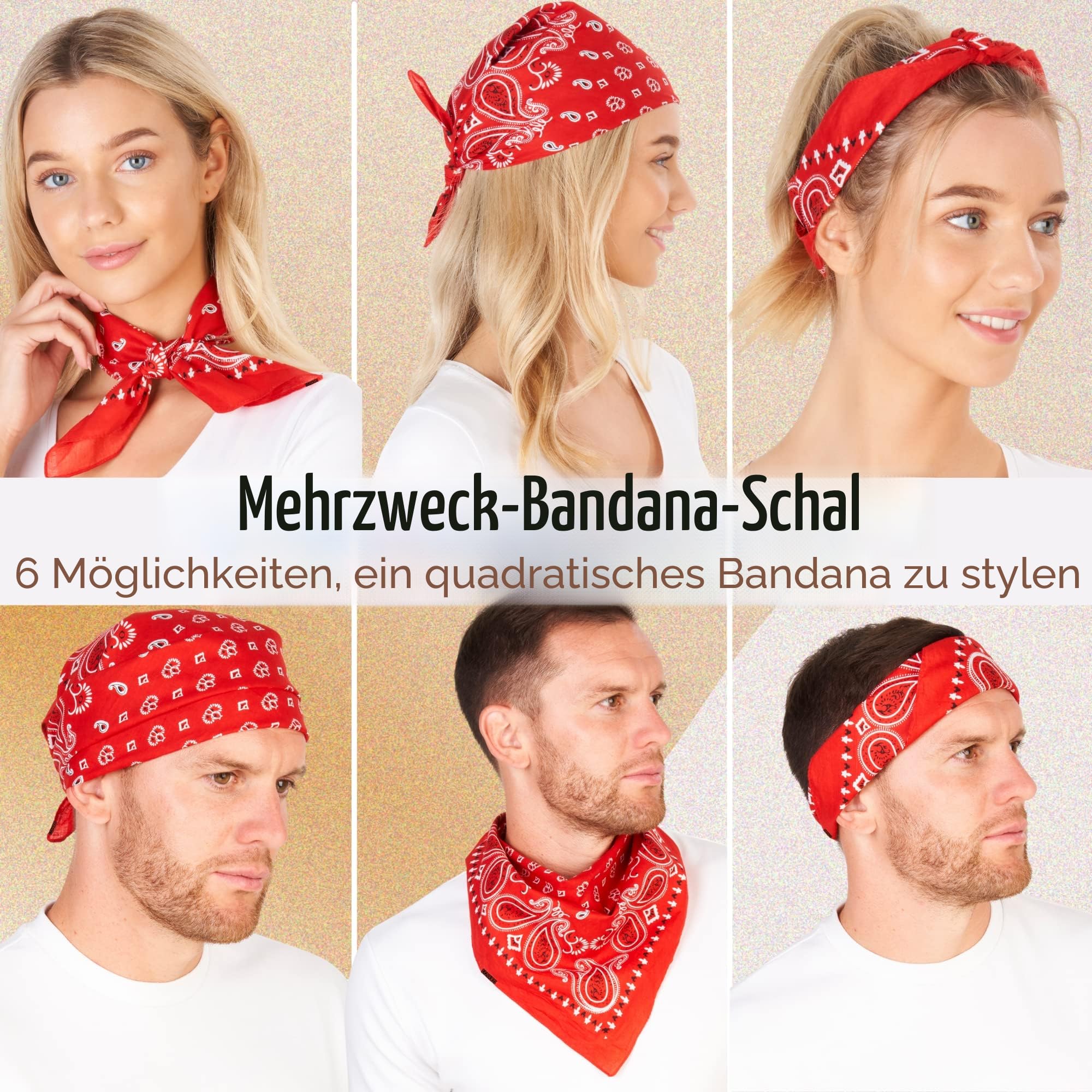 Bandana Rot für Damen & Herren - Baumwolle Kopftücher - Sommer & Winter 2