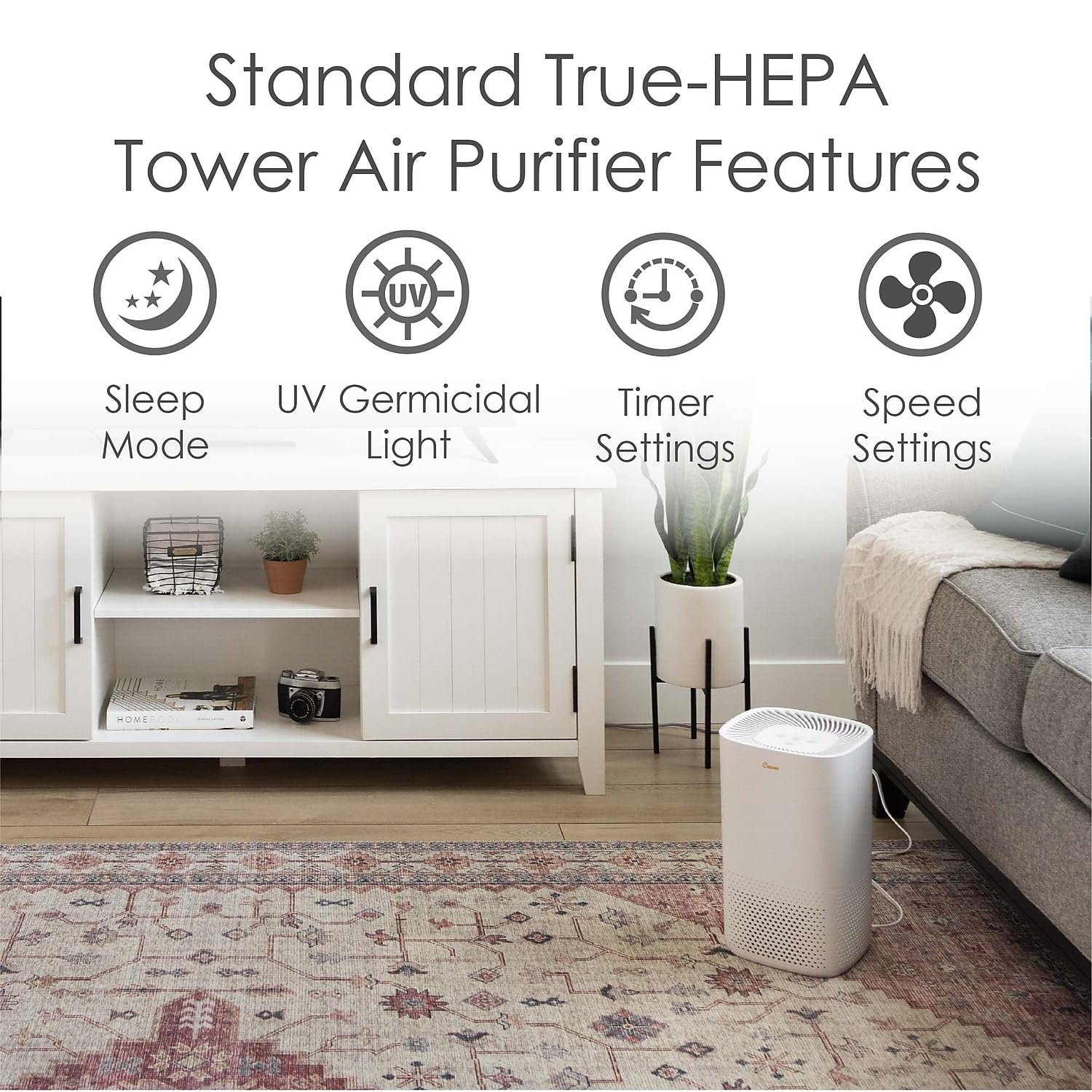 Crane Air Purifier with True HEPA Filter, UV Light, 250 Sq Feet Coverage, Timer Function, Sleep Mode, Washable Particle Filter, EE-5067