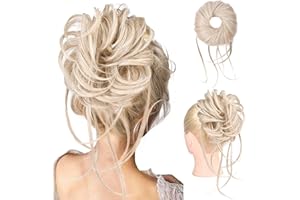HOOJIH Messy Bun Hair Piece, Super Long Tousled Updo Hair Bun Extensions Wavy Hair Wrap Ponytail Hairpieces with Elastic Hair Band for Women HB007 Grace - Platinum with Medium Blonde Mixed