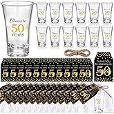Pickmesh 50 Sets Black Gold Birthday Party Favors for Guests Souvenir Multicolor 50 Years Old Gift Bulk Acrylic Clear 1.2oz Shot Glasses with Thank You Cards and Gift Bags, 40/50/60/70th Birthday