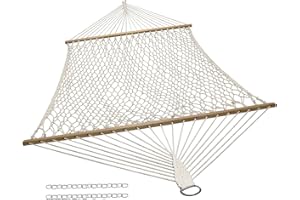 Sunnydaze Cotton Rope Hammock for Outside - 450-Pound Capacity Indoor or Outdoor Hammock with Spreader Bars - Natural