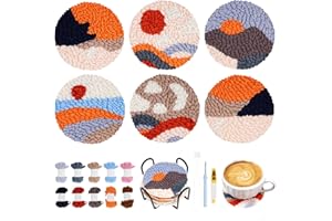 Welltop Punch Needle Coasters Kit, 6 Pattern Embroidery Punch Needle, Punch Needle Embroidery Kit for Beginners and Adults