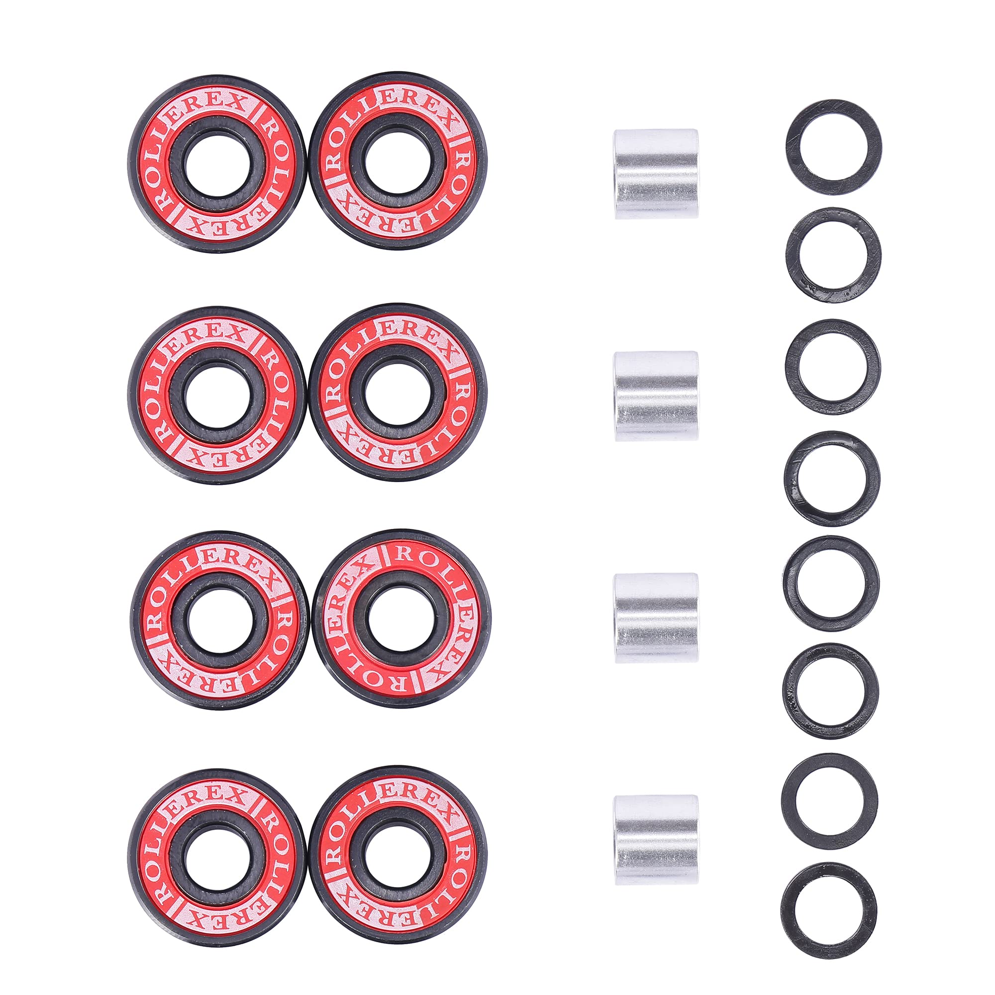 Adventure World Atlas 608-2RS Pre-Lubricated Skate Wheel ABEC-7 Bearings, Spacers & Washers Kit– for Roller Skates, Inline Skates, Roller Blades, Scooters, & Skateboards (8-Pack)