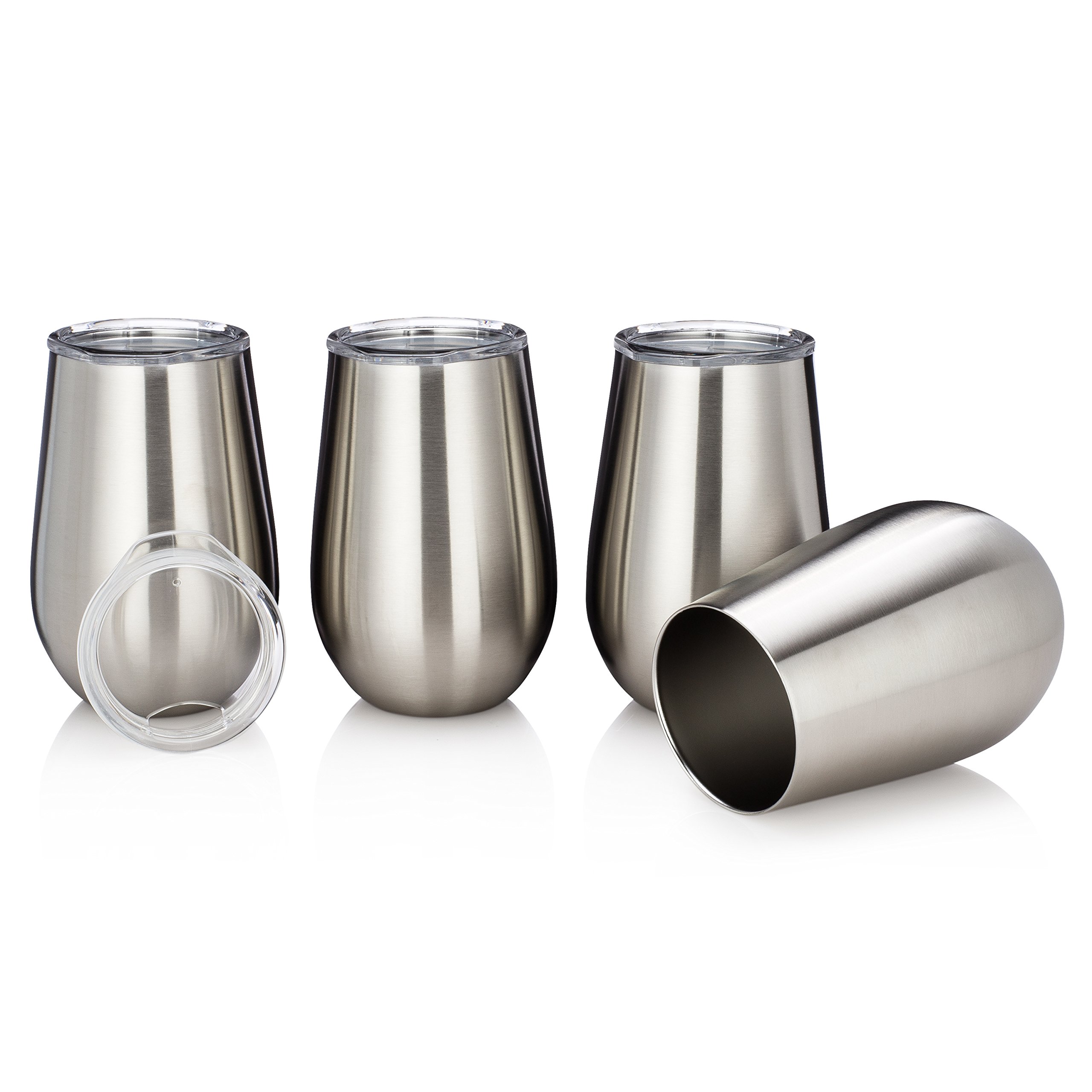 Vacuum Insulated Wine Glasses with Lids Stainless Steel Stemless Wine