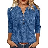 XMTOPYE Womens Sweaters 3/4 Length Sleeve Tops Fall Fashion V Neck Casual Sweatshirt Winter Clothes