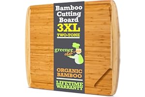 GREENER CHEF 30 Inch 3XL Extra Large Cutting Board with Lifetime Replacements - Oversized Bamboo Stove Top Cover Noodle Board - Wooden Meat Cutting Board - Turkey Carving Board - Charcuterie Board