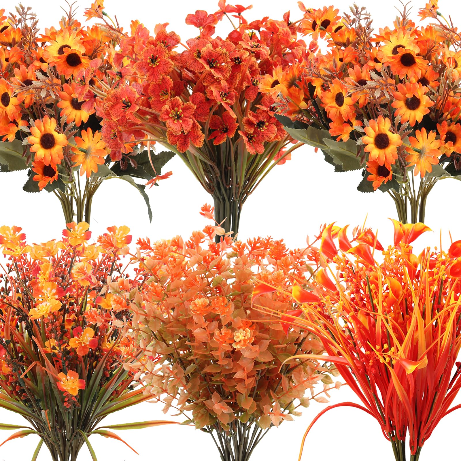 Photo 1 of 18 Bundles Artificial Fall Flowers for Outdoor Decor - UV Resistant Fake Mums Daisy & Faux Eucalyptus Plants for Indoor?Outdoor Autumn Decorations, Porch, Garden, Fireplace, Thanksgiving Window Box