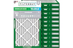 Filterbuy 16x25x2 Air Filter MERV 8 Dust Defense (12-Pack), Pleated HVAC AC Furnace Air Filters Replacement (Actual Size: 15.