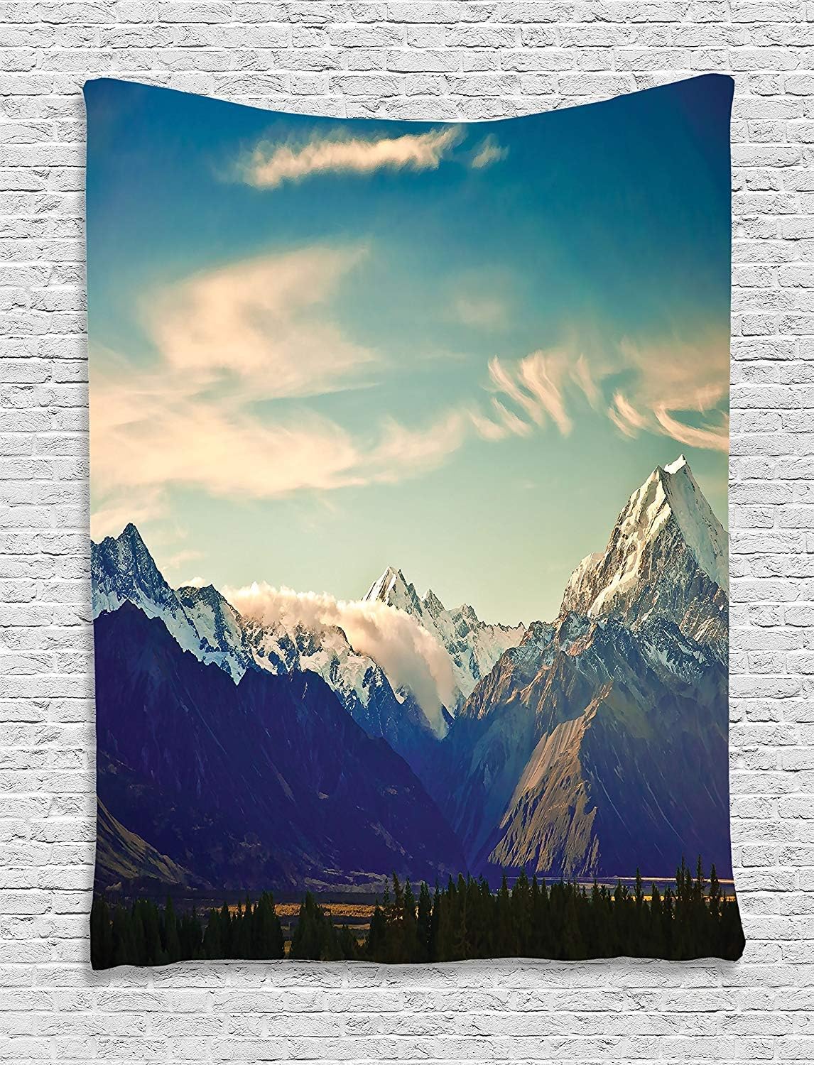 Ambesonne Apartment Decor Collection, New Zealand Scenic Mountain Shot at Mount Cook National Park Alpine Panorama Picture, Bedroom Living Room Dorm Wall Hanging Tapestry, Navy Blue