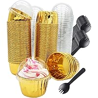 Cupcake Liners with Dome Lids 100Pack,Free-Air 3.5Oz Foil Baking Cups,Disposable Muffin Tin Cupcake Wrappers for…
