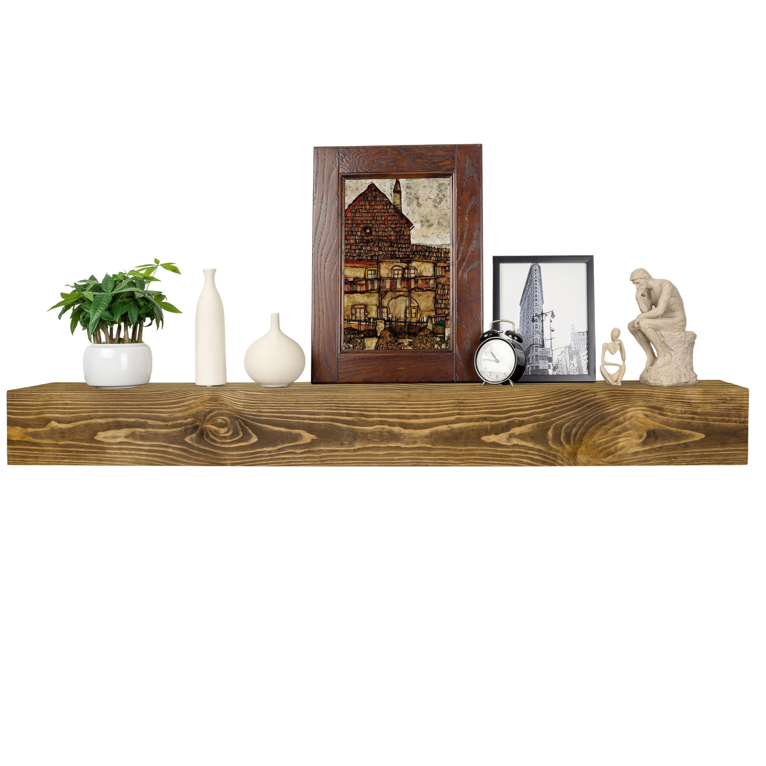 Photo 1 of XWNE Fireplace Mantel,66 inch Rustic Wood Floating Mantel Shelves for Electric Fireplaces,Solid Wood Farmhouse Mantle for Over Fireplace(Dark Walnut, 66x8x6)
