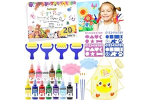 MUSELUXE 45PCS Kids Washable Finger Paint Kit,12 Colors Non Toxic Finger Paints,Art Painting Supplies for Toddlers - Paper,Brushes,Sponges,Children Drawing Gifts for Kids Boys Girls