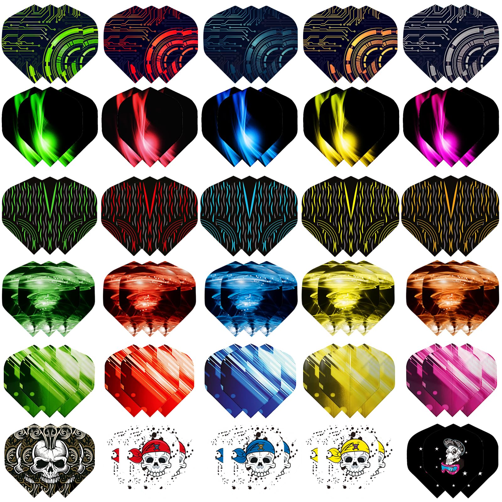 WLHGH Dart Flights, 6 Styles 30 Sets 90 Pieces PET Standard Accessories for Darts, Perfect Equipment for Soft/Steel Tip Darts Games (6 Styles 30 Sets 90 Pieces)
