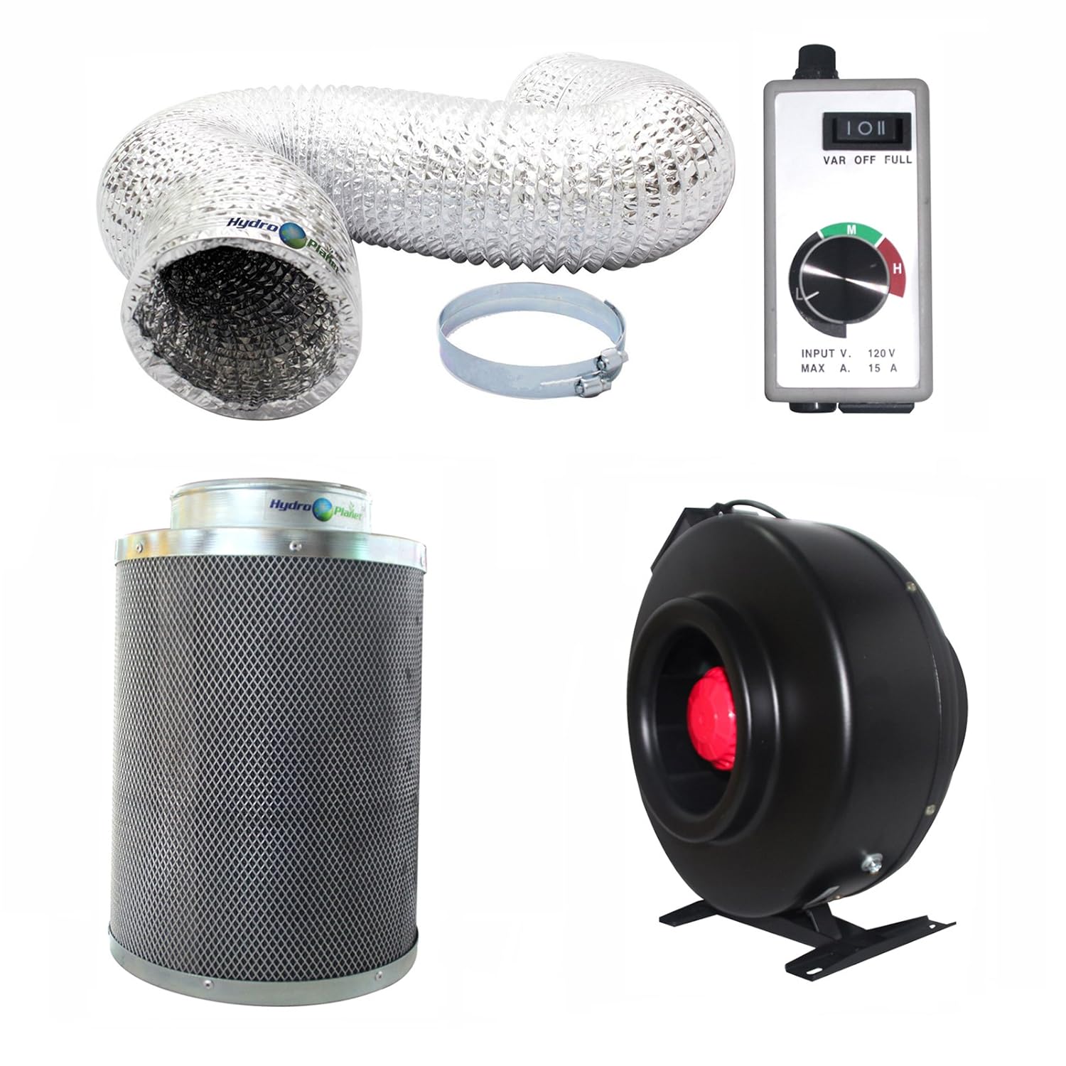 4inch Inline Fan Carbon Air Filter and 25feet Ducting
