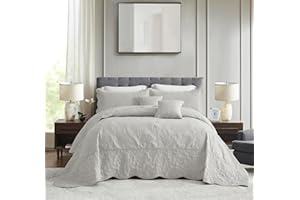 Blythease Oversized King Bedspread Cotton 128x120 Extra Wide, Reversible Paisley Pattern Design, Lightweight Bedding Cover, 5 Piece Set, Grey