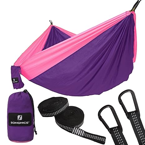 SONGMICS Hängematte, Ultraleicht, tragbar und atmungsaktiv, für 2 Personen, aus Fallschirm Nylon, bis 300 kg belastbar, 275 x