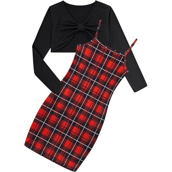 Girls Casual Dress & Cardigan Set (Size 5-12Y) - Adjustable Strap Sleeveless Dress With Button Cardigan