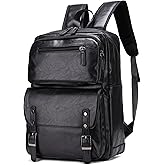 ORILOOSEN PU Casual Backpack Men Women casual Leather laptop backpack Daily commuter leather backpack, work (Black)