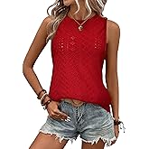 Zeagoo Tank Tops for Women Sleeveless Eyelet Shirts High Neck Cute Summer Top Loose Fit S-XXL