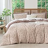 TISPLR Queen Size Comforter Set Floral Soft 3 Pieces Chic Crinkle Gauze Fabric Garden Style Vintage Floral Print Botanical Comforter for All Seasons Luxury Warmth Comfy Breathable with 2 Pillowcases