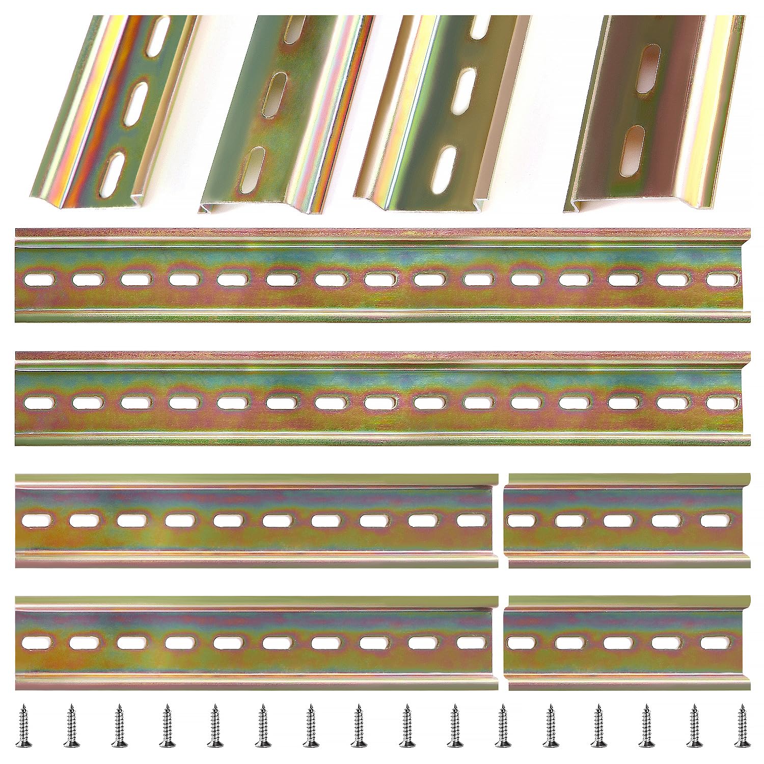 VooGenzek 6 PCS 3 Types DIN Rail, DIN Mounting Rail C45, with 16 PCS Screws, for DIN Rail Terminal Series and Contactor, 100 / 200 / 300 mm, Alloy Steel — image 1
