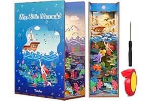 Spilay DIY Dollhouse Miniature Book Nook Assemble Kit,3D Wooden Puzzle Bookshelf Insert Decor with Sensor Light,Bookends Mode