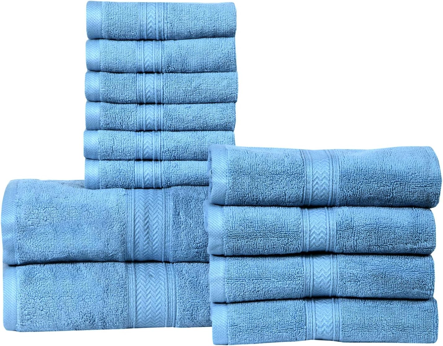HILLFAIR 12 Piece- 600 GSM Cotton Bath Towels Set - Hotel Spa Towels Set- 2 Bath Towels, 4 Hand Towels, 6 Washcloths- Absorbent Super Soft Cotton Towels Set- Water Towel Set- 100% Cotton Towel Set: Kitchen & Dining