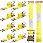 Nestilly 8 Pack 2" x 15' Heavy Duty E-Track Ratchet Straps – Box Truck Straps, Truck Straps, Cargo Tie Down for Trailers, Vans, Motorcycles – 4500 lbs Break Strength, Yellow