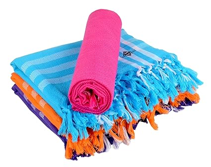 Sathiyas Cotton Bath Towel Pack of 4 (Blue, Lavender, Pink, Orange) (Color by Color 4)