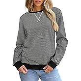 SHEWIN Womens Striped Sweatshirt Crewneck Casual Long Sleeve Pullover Tops Trendy 2025