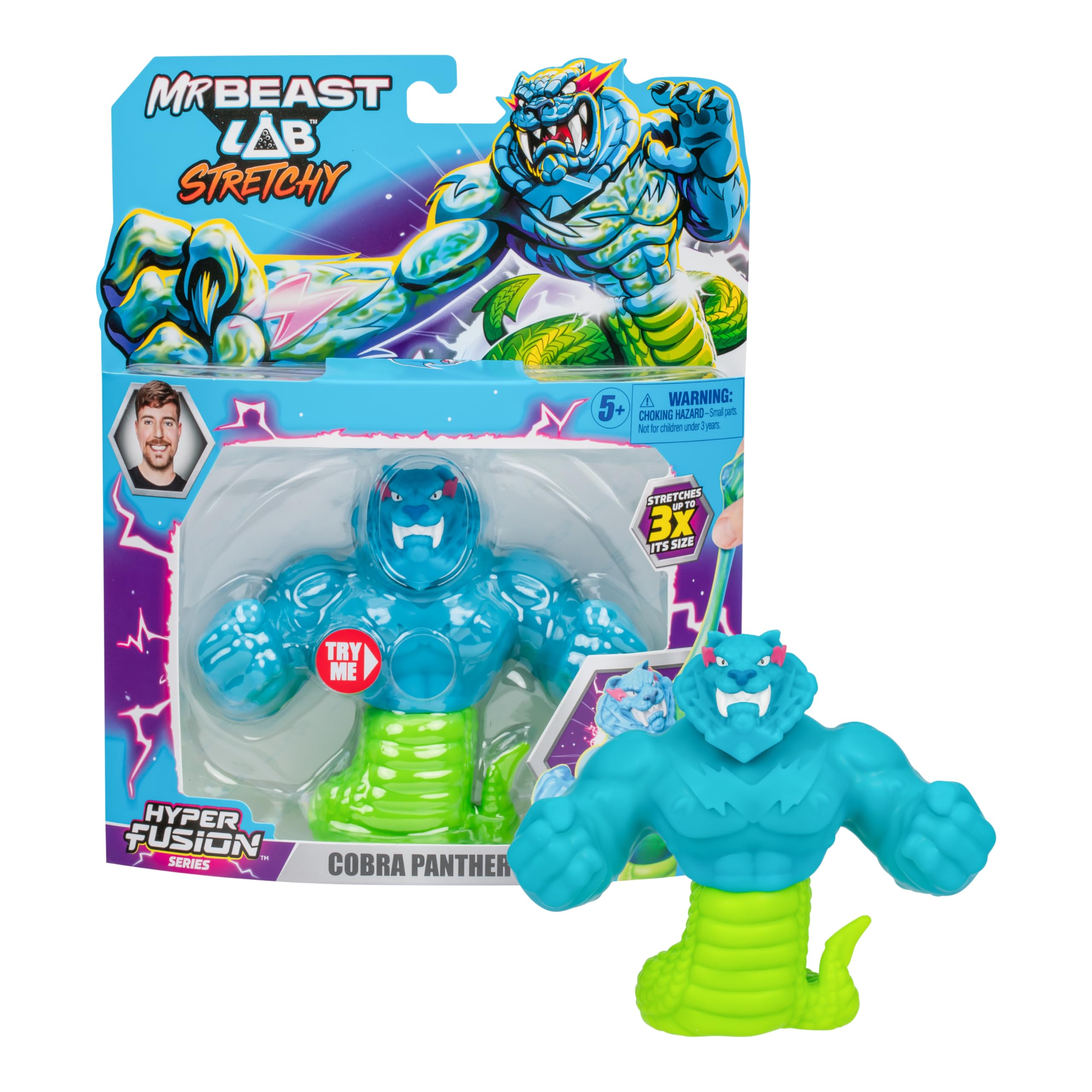MRBEAST LAB - Hyper Fusion Stretchy Hero, Cobra Panther, 5 Inch (12.7CM) Goo Filled Standing Figure, Stretches Up to 3 Times His Size, Collect All 3 - Cobra Panther, Tiger Dragon and Sabertooth Squid — image 1
