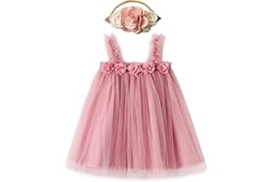 Miipat Baby Girl Tulle Dress Sleeveless Toddler Birthday Party Dresses Floral Sundress with Headband