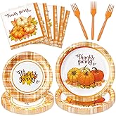 YY 200 Party Paper Plates Set Disposable Dinnerware Set Dinner Plates Napkins with Forks for Thanksgiving, Holiday