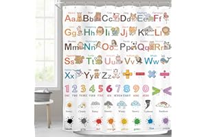 Homewelle Kids ABC Alphabet Shower Curtain Multicolor Cute Animal Number Educational Learning Tool Large A to Z 60Wx72H Inch Baby Children Girls Boys Waterproof Polyester Fabric Bathroom Bathtub