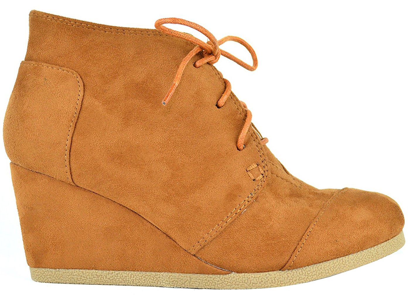 Chase & Chloe Women's Lace Up Oxford Wedge Ankle Bootie,8 B(M) US,Tan - Image 3
