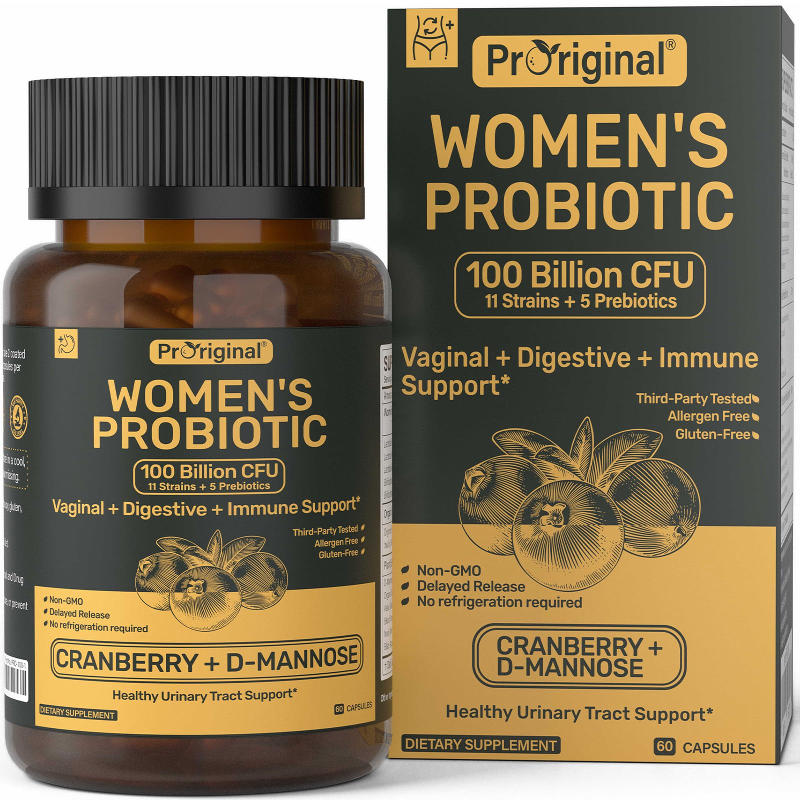 Probiotics for Women – Women's Probiotic for Digestive, Vaginal, Urinary Health & pH Balance – 100 Billion CFU, 11 Strains with Organic Prebiotics, Cranberry Extract, D-Mannose – Non-GMO, 60 Capsules
