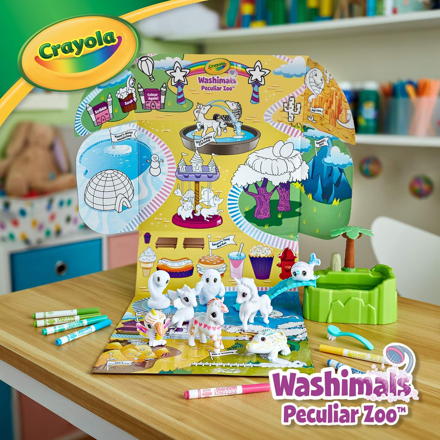 CRAYOLA 74-7430-E-000 Washimals Peculiar Zoo Playset, White, Pink, Purple, Blue, Green, Yellow, Small - Image 5