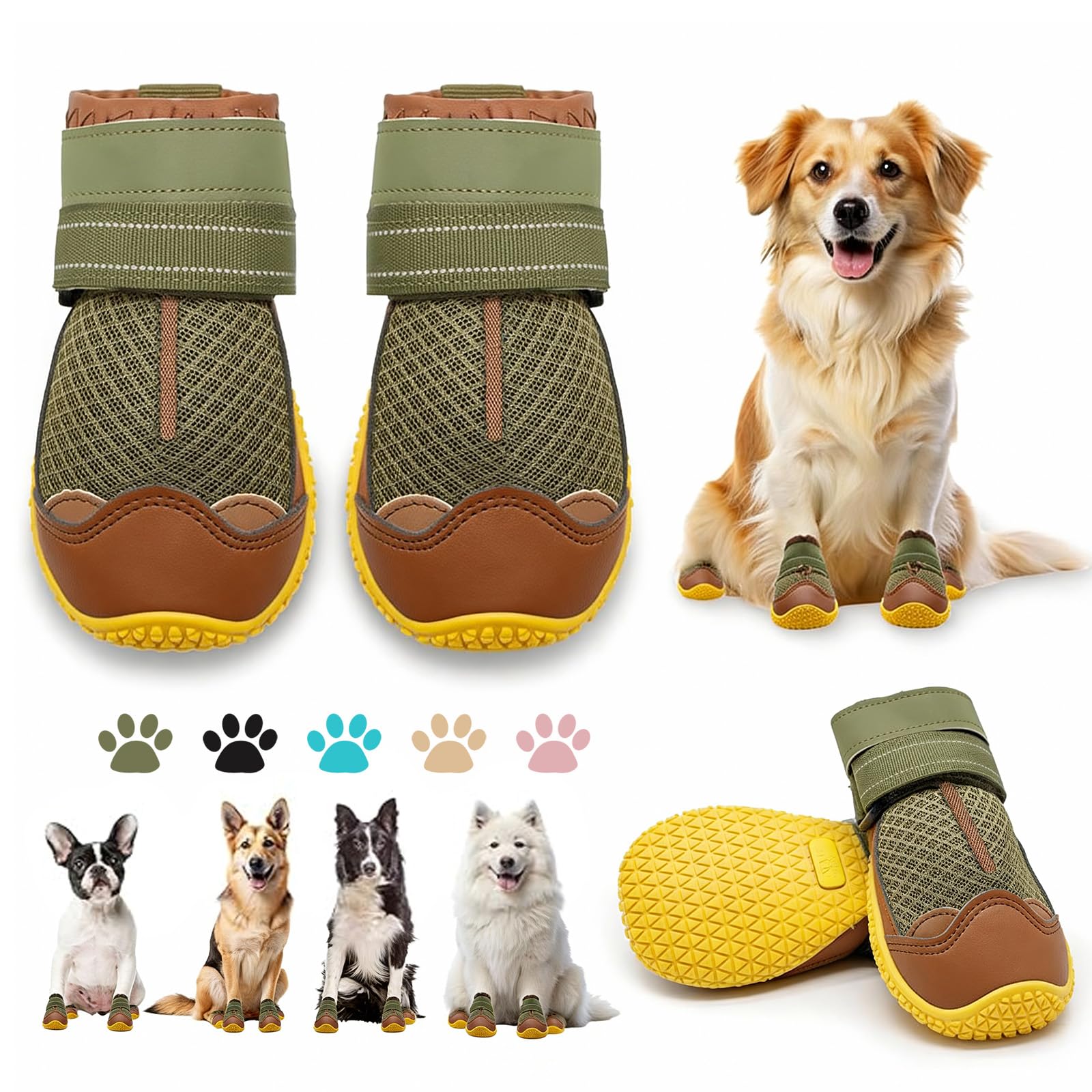 Photo 1 of Dog Shoes for Large Dogs, Medium Dog Boots & Paw Protectors for Hardwood Floors, Outdoor Dog Booties for Hot Pavement Winter Snow Hiking, Breathable Dog Shoes with Reflective Strips Size 4