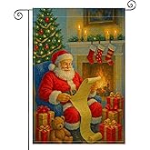 HOMETITUTE Merry Christmas Garden Flag Double Sided 12x18 Inch Burlap Santa Claus Garden Flag Fireplace Christmas Tree Gifts Seasonal for Patio Lawn Decoration