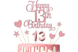 Lecferrarc 13th Birthday Cake Decorations, 13th Birthday Candles Cake Numeral Candles and Glitter Happy 13th Birthday Cake Toppers Set for Birthday Party Supplies (Rose Gold)