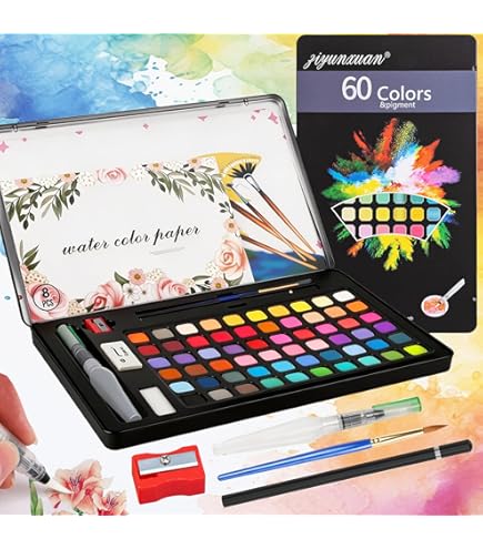 Faber-Castell - Coffret de couleurs à l'aquarelle, boîte de 24 couleurs | Avec palette de mélange, pinceau à eau et éponge, couleurs aquarellables éclatantes pour amateurs et débutants