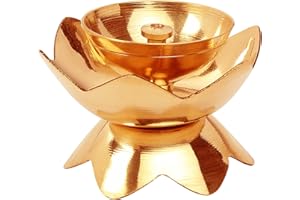 Avador Handmade Brass Indian Puja Oil Lamp, Golden Diya Lamp Engraved Design Diya for Diwali Pooja (Kamal Deep 1" Set of 4)
