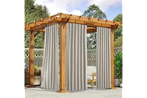 NICETOWN 2 Panels Natural Gazebo Curtains Outdoor Waterproof & Windproof, Top & Bottom Rod Pocket & Back Tab Windproof Privacy Outdoor Curtains Blackout Blinds with Fixed Rope for Patio, W52 x L95