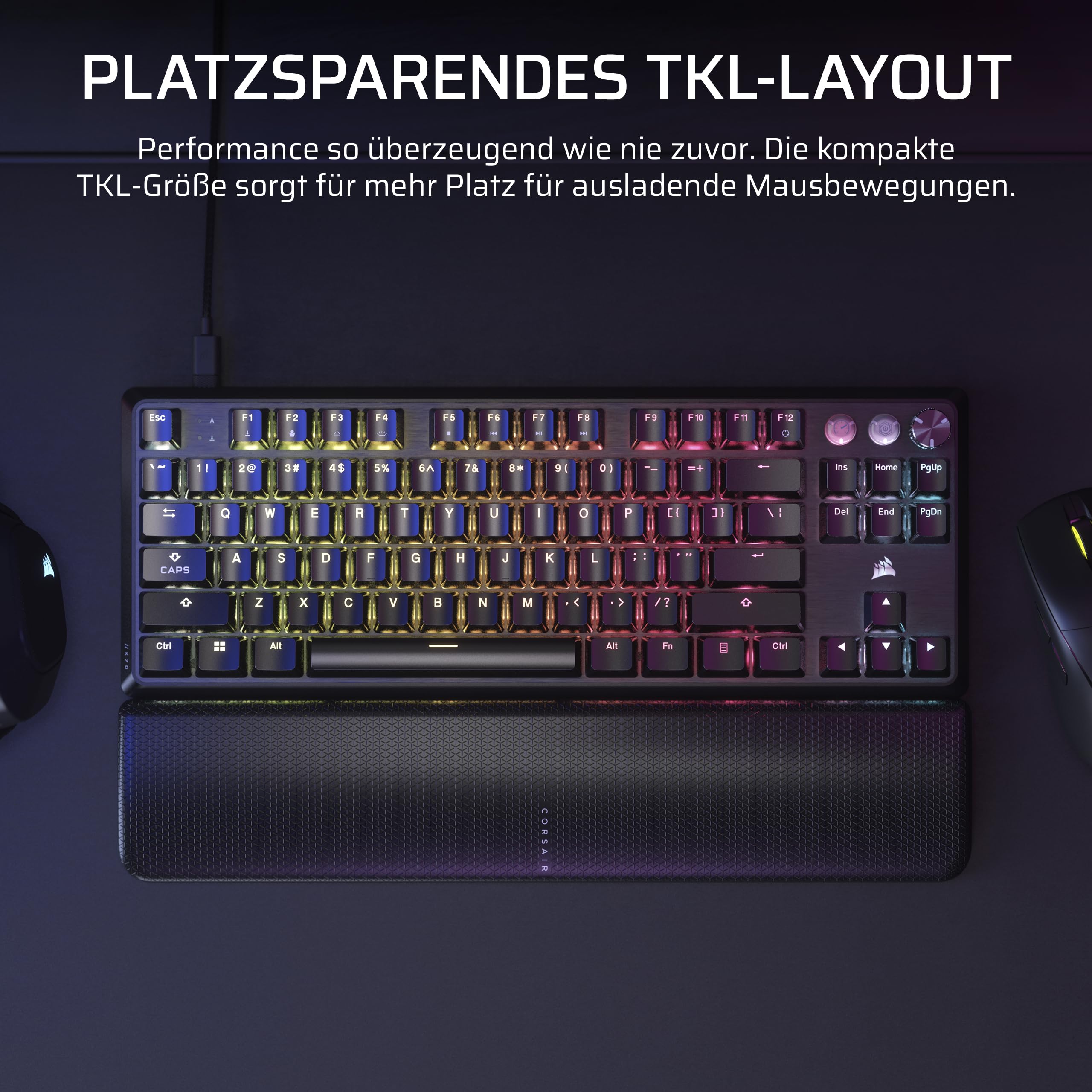 Corsair K70 PRO TKL RGB Mechanische Kabelgebundene Gaming-Tastatur – Geschmierte Hall-Effekt MGX Hyperdrive Einstellbare Schalter, Gleichzeitiger SOCD und Rapid Trigger, 8000Hz, QWERTZ – Schwarz 3