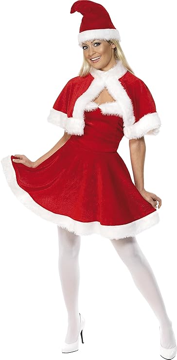 Smiffys Damen Weihnachtsfrau Kostüm, Kleid, Cape und Mütze, Größe: M, 33317
